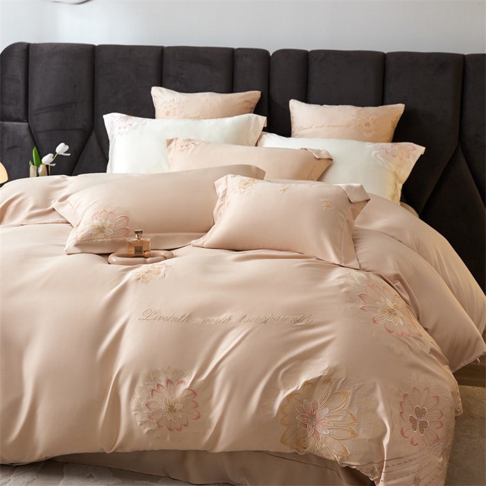 91家纺网 家纺一手货源 找家纺 优贝家纺 2026新款天丝面料刺绣款四件套-花韵系列 花韵-奶油