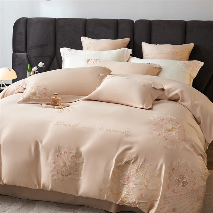 91家纺网 家纺一手货源 找家纺 优贝家纺 2026新款天丝面料刺绣款四件套-花韵系列 花韵-奶油