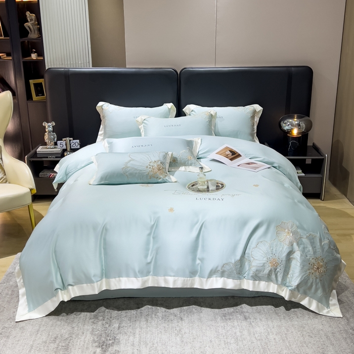 91家纺网 家纺一手货源 找家纺 优贝家纺 2026新款天丝刺绣四件套-莫奈花园 莫奈花园-水绿