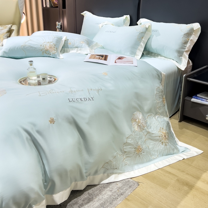 91家纺网 家纺一手货源 找家纺 优贝家纺 2026新款天丝刺绣四件套-莫奈花园 莫奈花园-水绿