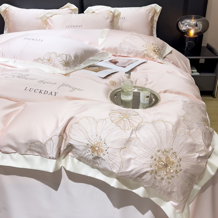 91家纺网 家纺一手货源 找家纺 优贝家纺 2026新款天丝刺绣四件套-莫奈花园 莫奈花园-藕粉