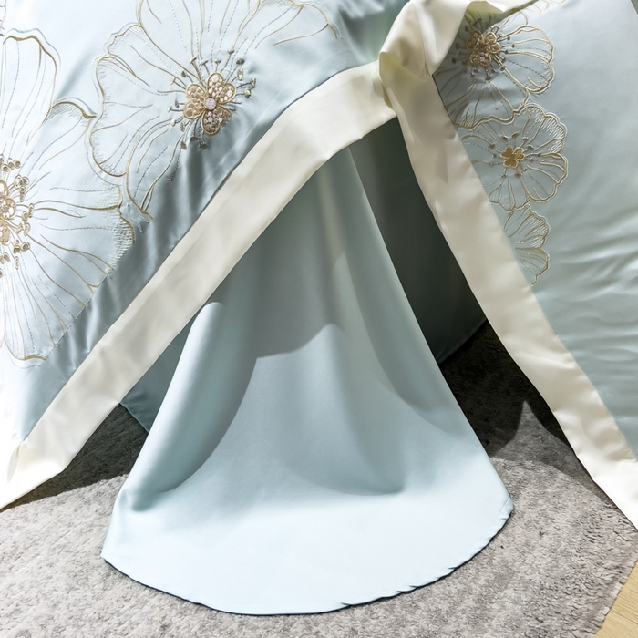 91家纺网 家纺一手货源 找家纺 优贝家纺 2026新款天丝刺绣四件套-莫奈花园 莫奈花园-水绿