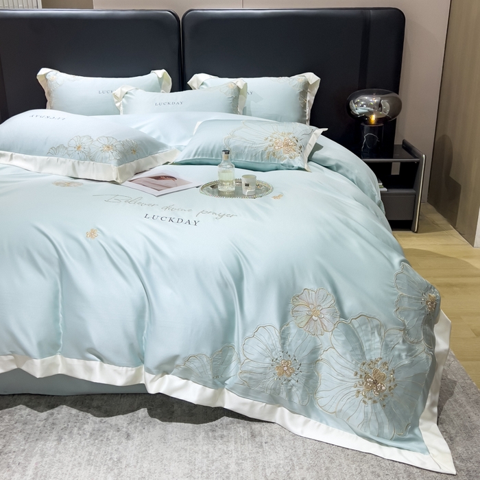 91家纺网 家纺一手货源 找家纺 优贝家纺 2026新款天丝刺绣四件套-莫奈花园 莫奈花园-水绿