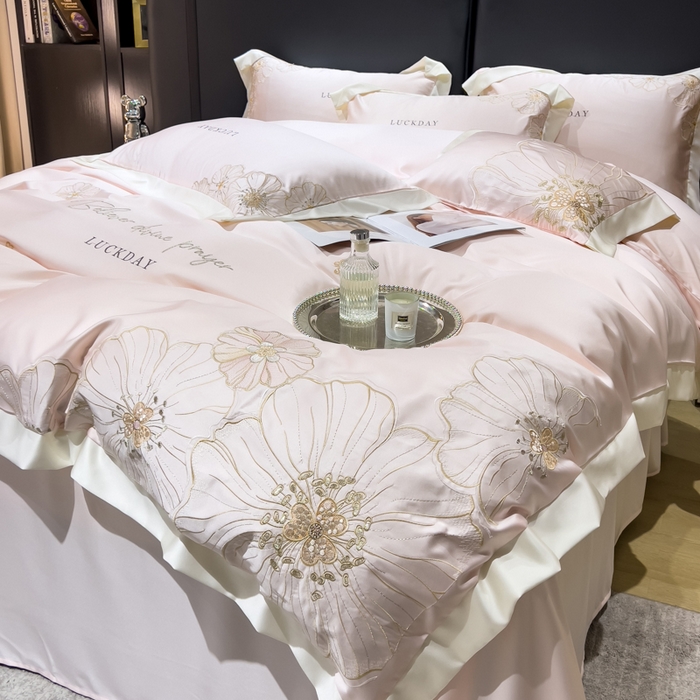 91家纺网 家纺一手货源 找家纺 优贝家纺 2026新款天丝刺绣四件套-莫奈花园 莫奈花园-藕粉