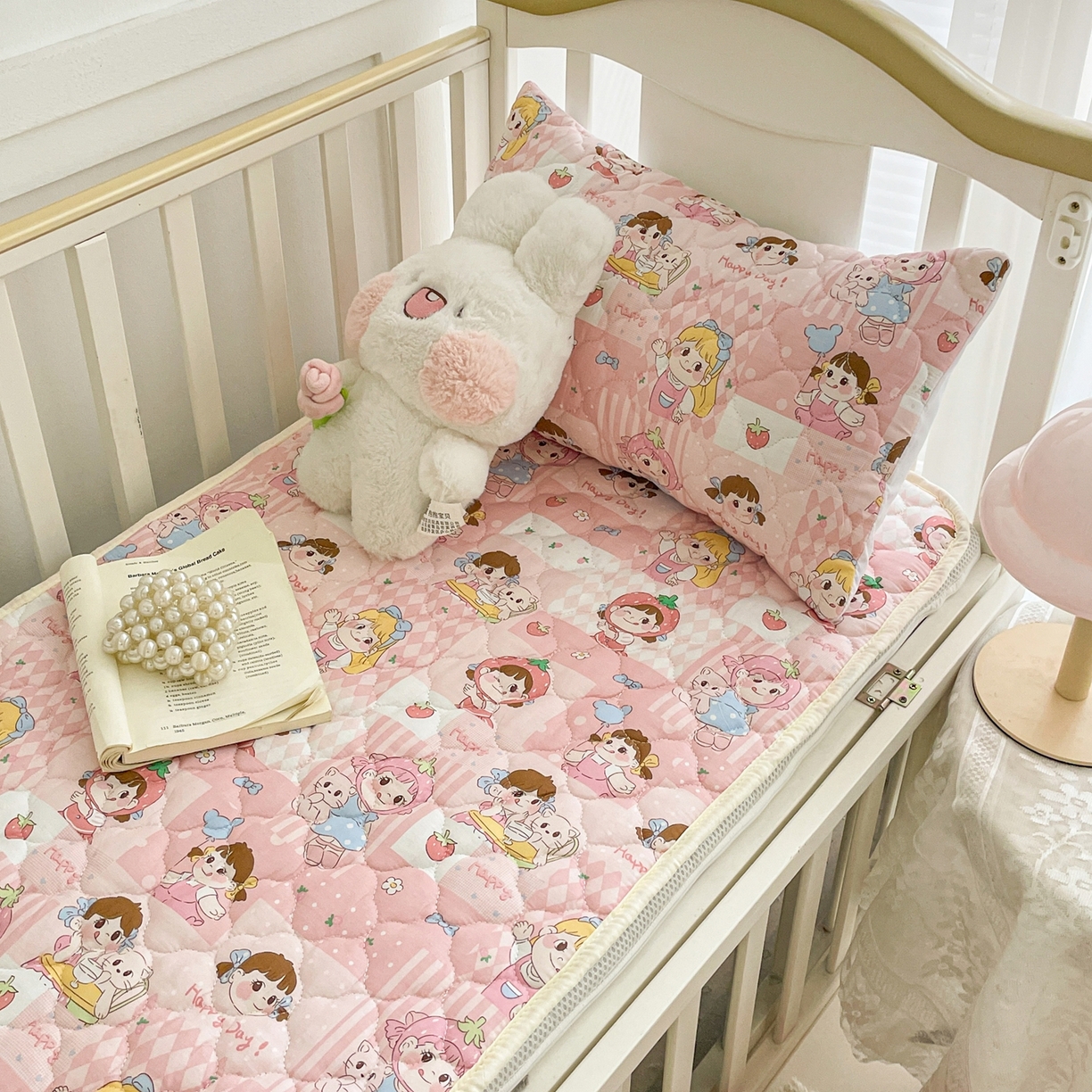 91家纺网 家纺一手货源 找家纺 小桃姐家纺 2026新款全棉纯棉天然棉花床褥防滑床护垫垫子幼儿园床垫儿童床垫 棒棒糖女孩