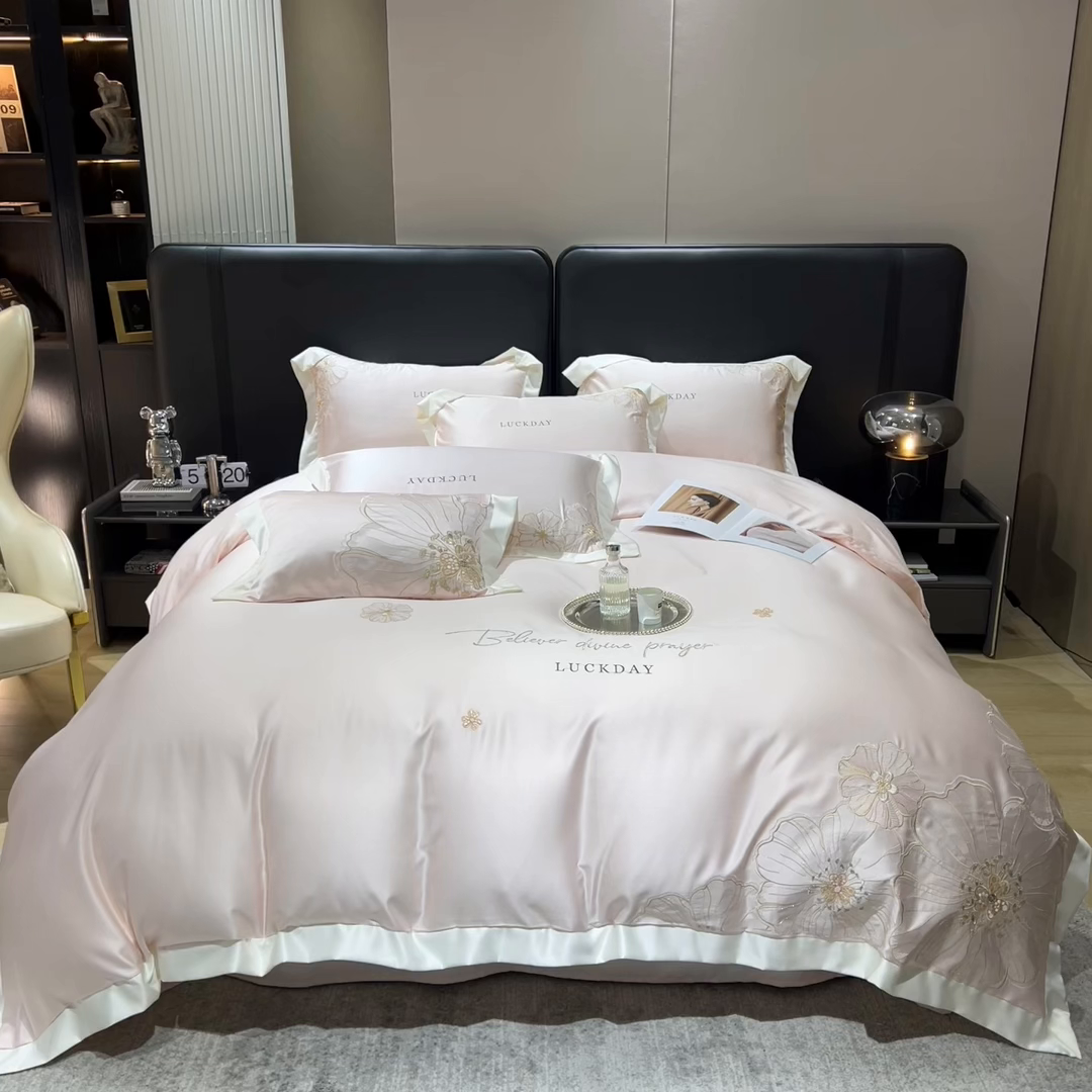 91家纺网 家纺一手货源 找家纺 优贝家纺 2026新款天丝刺绣四件套-莫奈花园 莫奈花园-藕粉