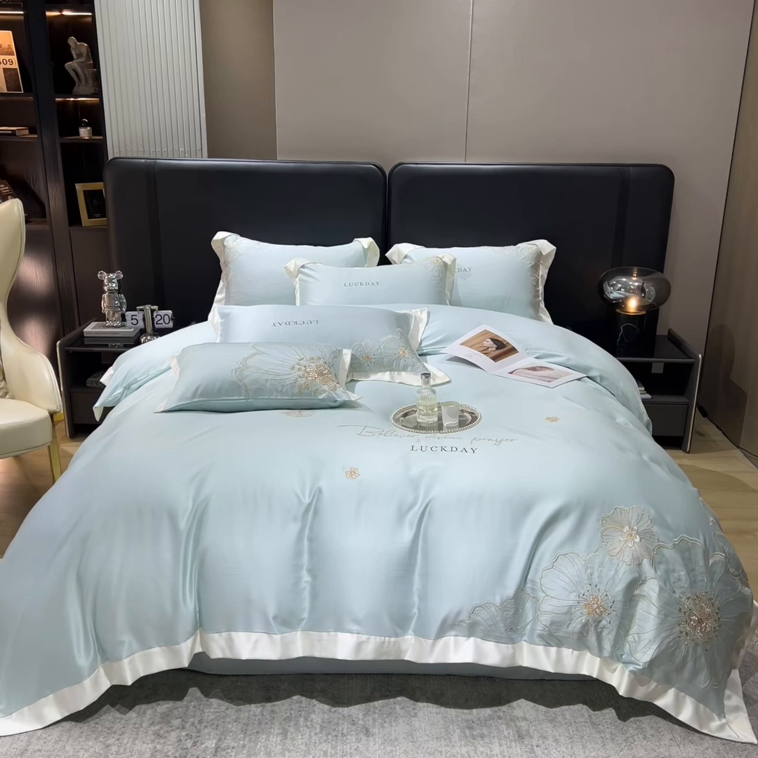 91家纺网 家纺一手货源 找家纺 优贝家纺 2026新款天丝刺绣四件套-莫奈花园 莫奈花园-水绿