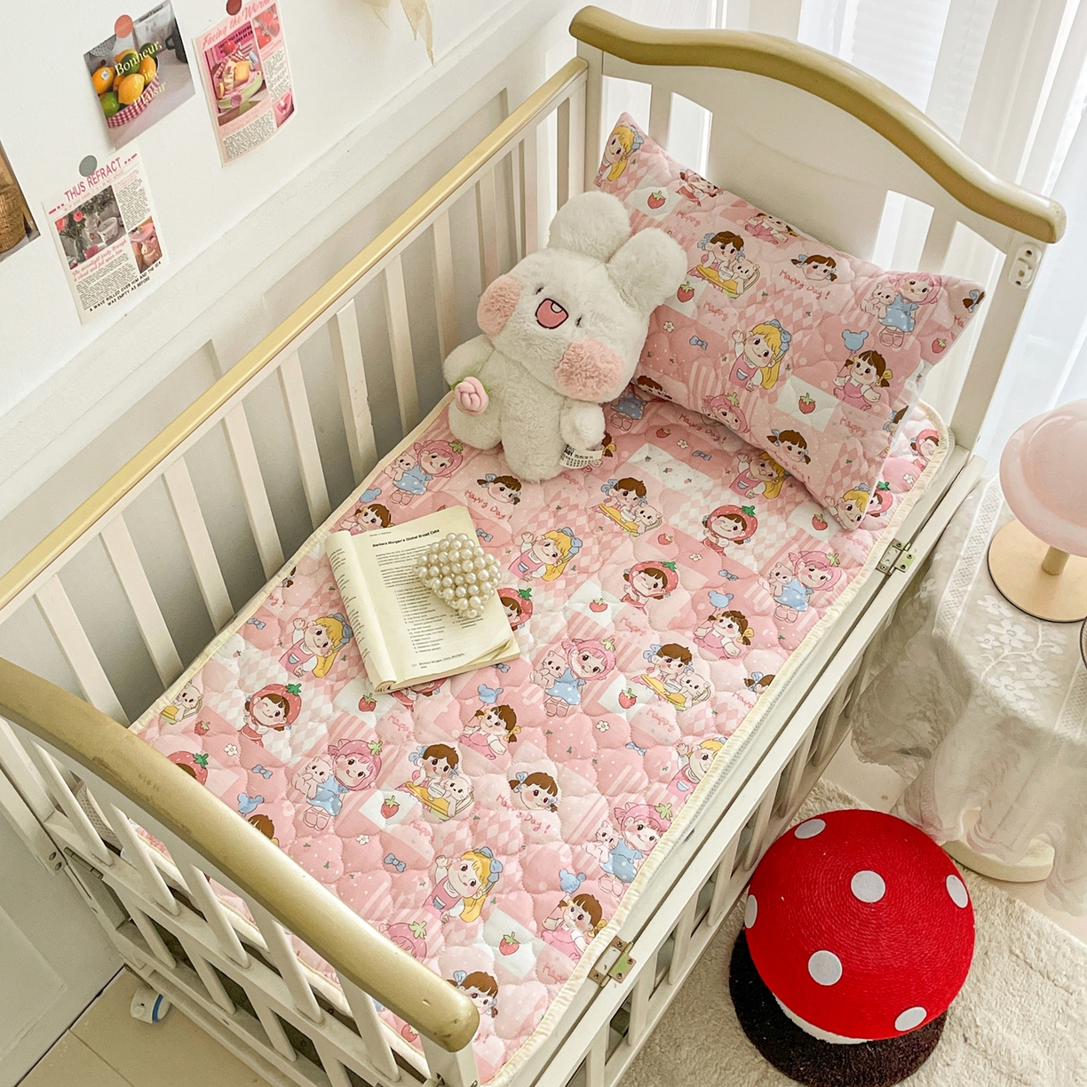 91家纺网 家纺一手货源 找家纺 小桃姐家纺 2026新款全棉纯棉天然棉花床褥防滑床护垫垫子幼儿园床垫儿童床垫 棒棒糖女孩