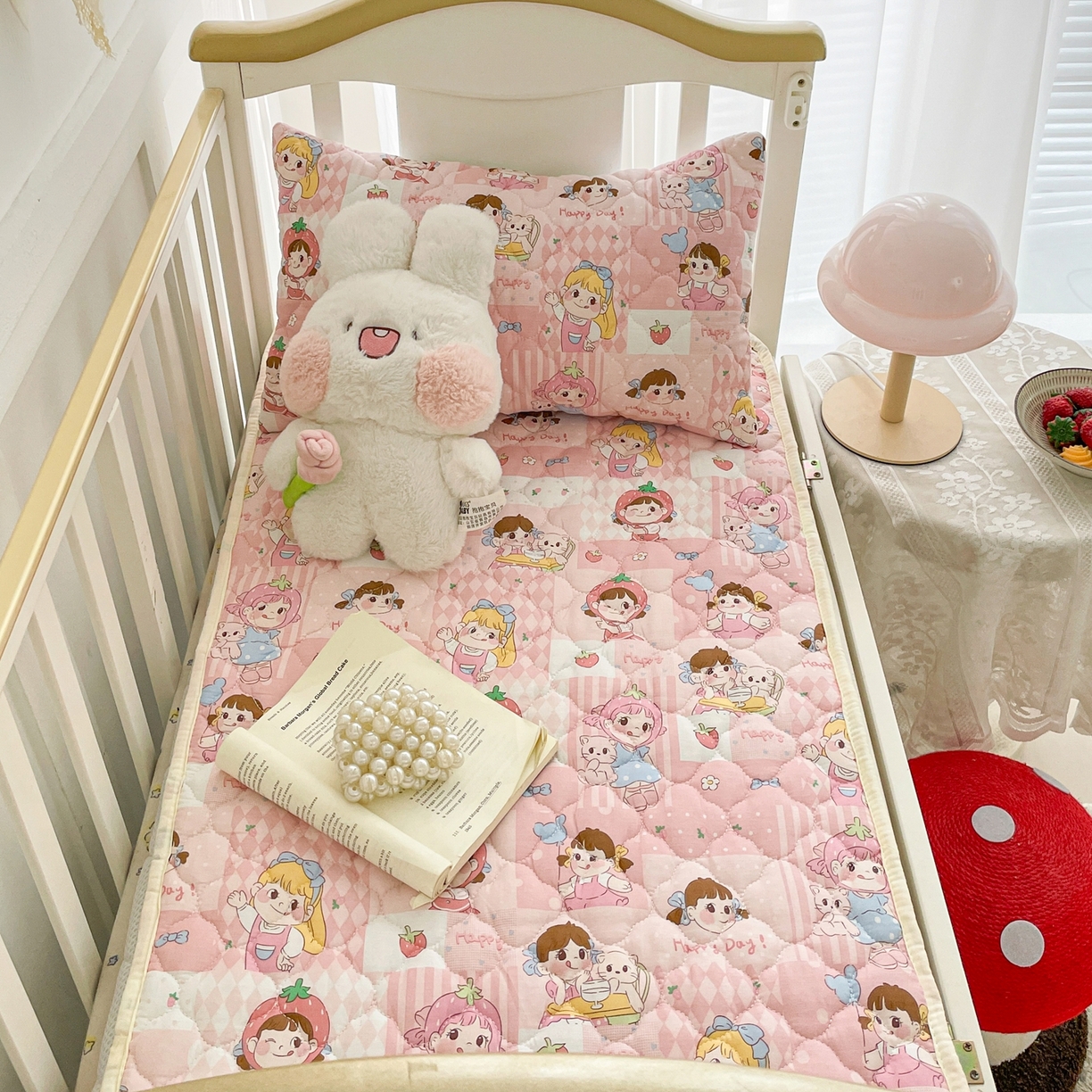 91家纺网 家纺一手货源 找家纺 小桃姐家纺 2026新款全棉纯棉天然棉花床褥防滑床护垫垫子幼儿园床垫儿童床垫 棒棒糖女孩