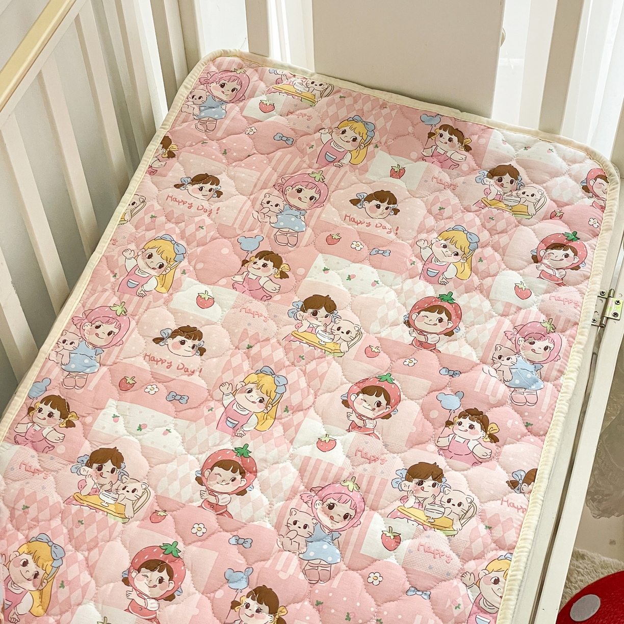 91家纺网 家纺一手货源 找家纺 小桃姐家纺 2026新款全棉纯棉天然棉花床褥防滑床护垫垫子幼儿园床垫儿童床垫 棒棒糖女孩