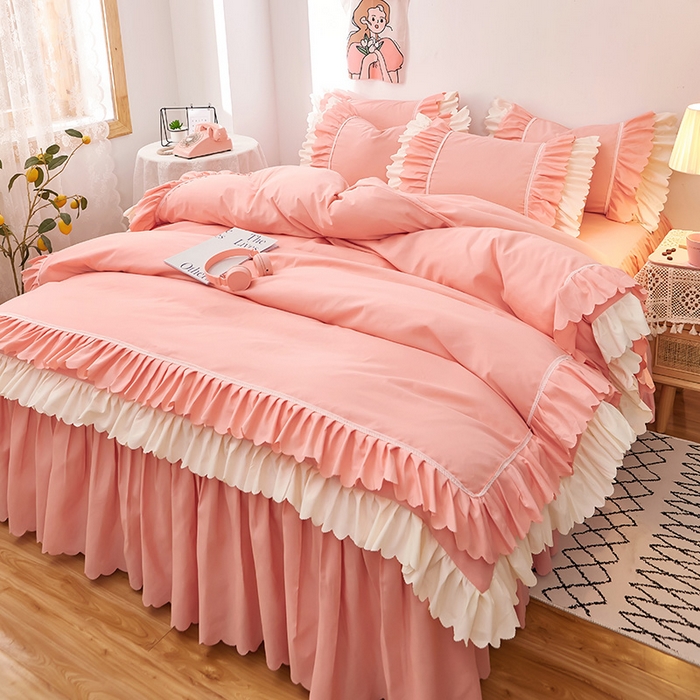 91家纺网 家纺一手货源 找家纺 沐珩家纺 2026新款荷叶边亲肤磨毛单床裙—流年系列 流年-帛玉