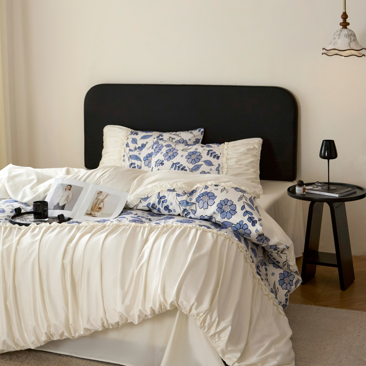 91家纺网 家纺一手货源 找家纺 （总）ONE TWO ONE 121 【会员-20 控价商品 提供买家秀】2026新款韩版花边公主风100s长绒棉全棉床上用品四件套拼接款【控价券后不得低于368/388元】