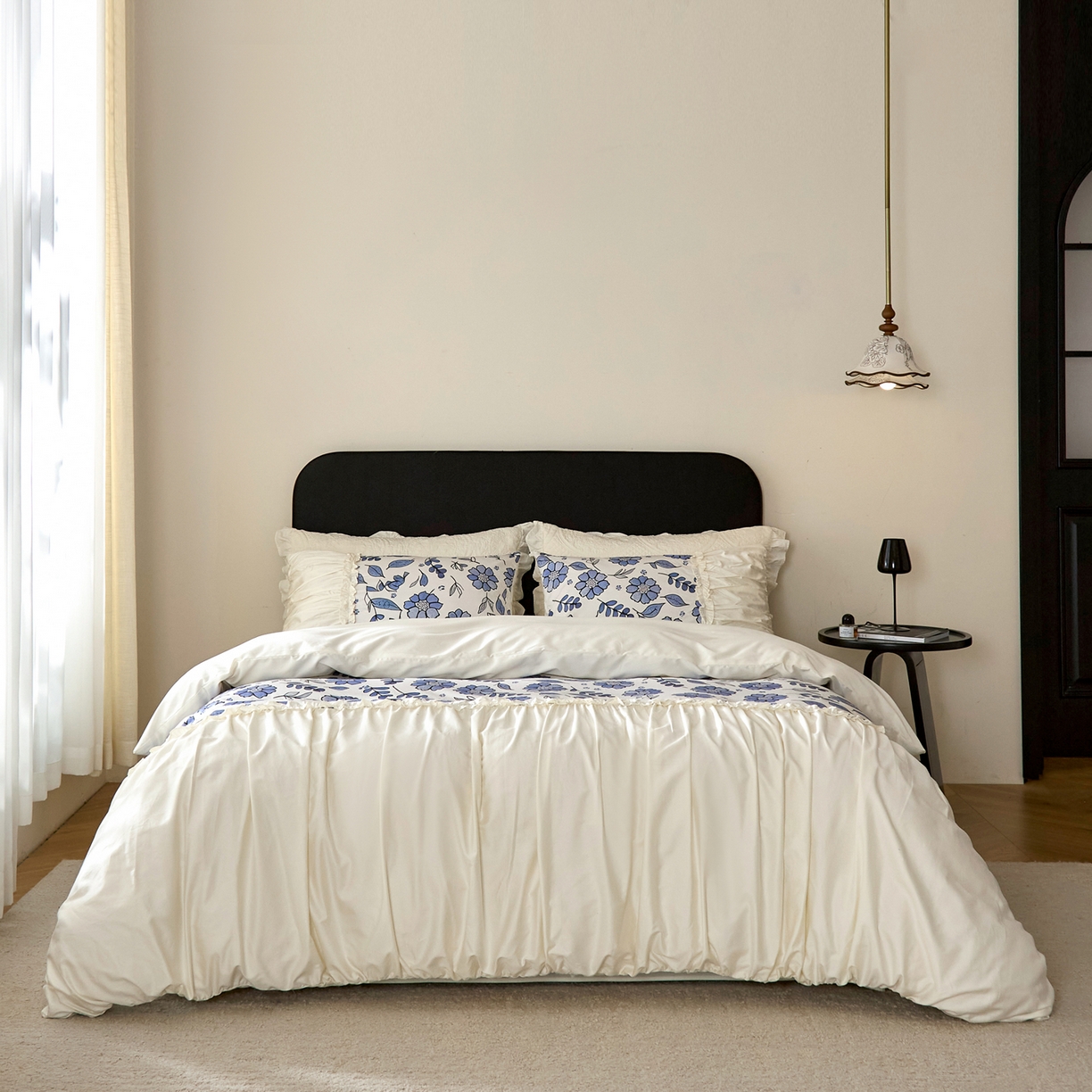 91家纺网 家纺一手货源 找家纺 （总）ONE TWO ONE 121 【会员-20 控价商品 提供买家秀】2026新款韩版花边公主风100s长绒棉全棉床上用品四件套拼接款【控价券后不得低于368/388元】