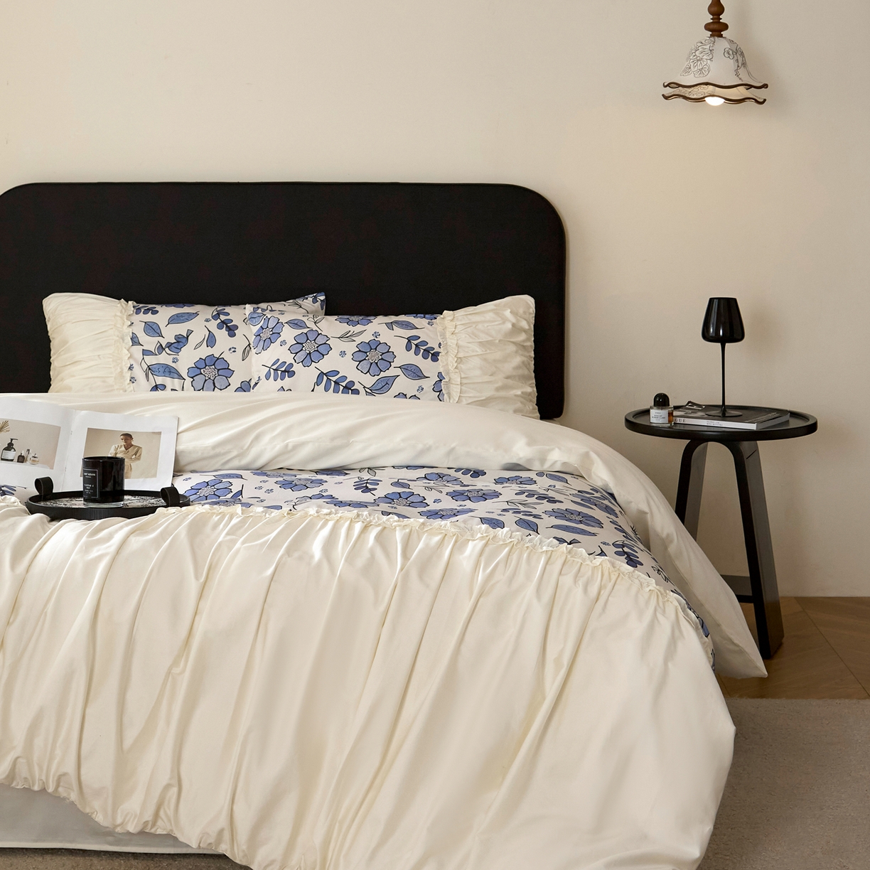 91家纺网 家纺一手货源 找家纺 （总）ONE TWO ONE 121 【会员-20 控价商品 提供买家秀】2026新款韩版花边公主风100s长绒棉全棉床上用品四件套拼接款【控价券后不得低于368/388元】