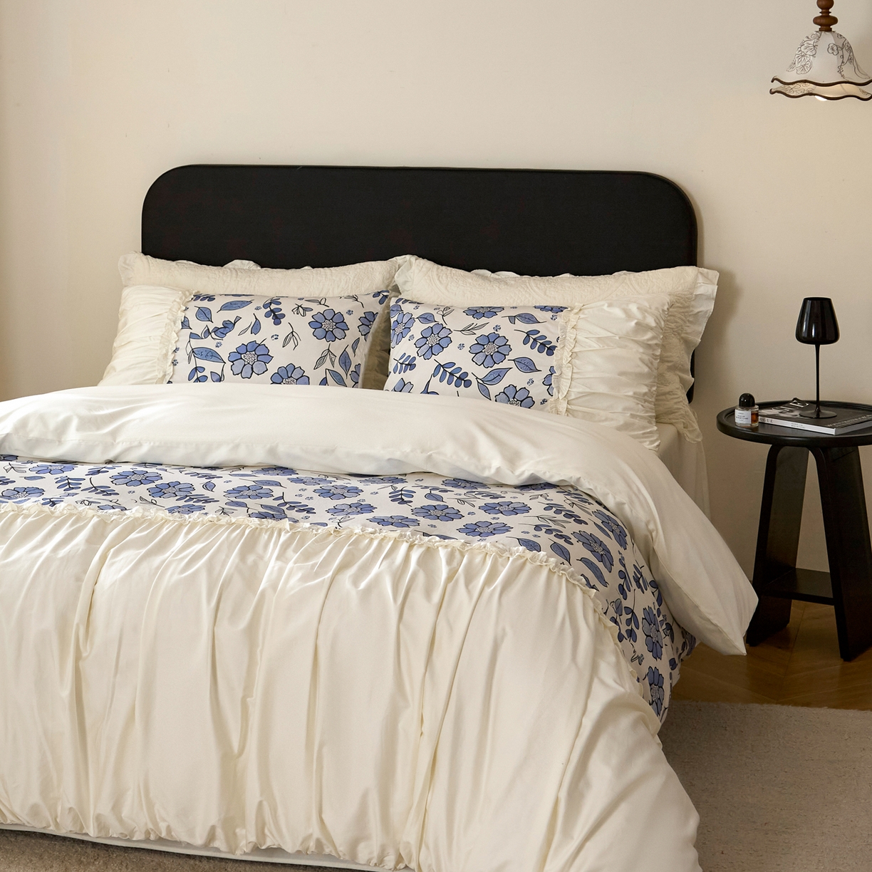 91家纺网 家纺一手货源 找家纺 （总）ONE TWO ONE 121 【会员-20 控价商品 提供买家秀】2026新款韩版花边公主风100s长绒棉全棉床上用品四件套拼接款【控价券后不得低于368/388元】