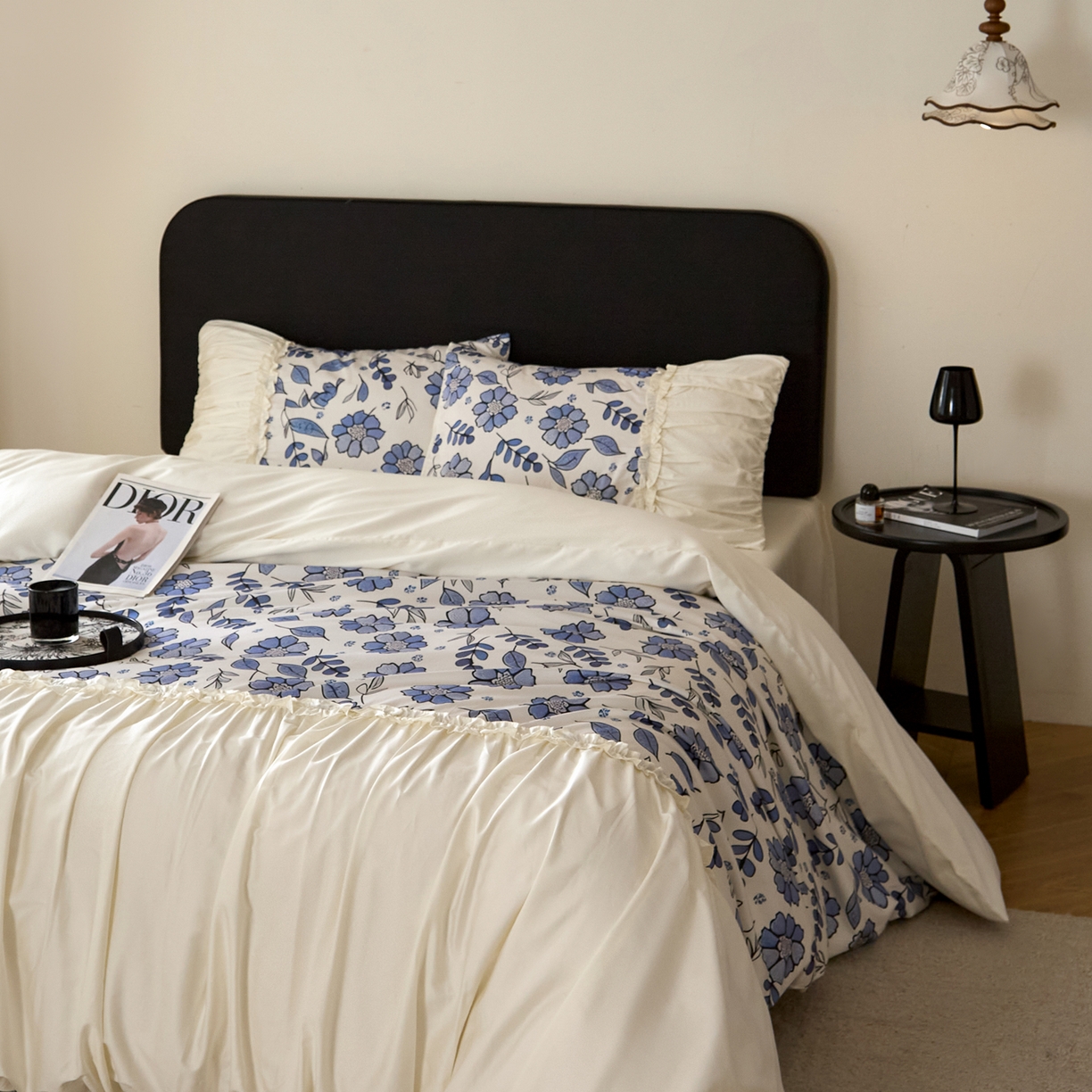 91家纺网 家纺一手货源 找家纺 （总）ONE TWO ONE 121 【会员-20 控价商品 提供买家秀】2026新款韩版花边公主风100s长绒棉全棉床上用品四件套拼接款【控价券后不得低于368/388元】