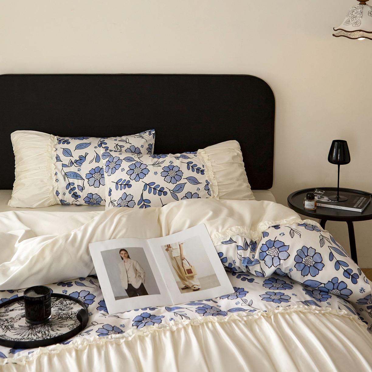 91家纺网 家纺一手货源 找家纺 （总）ONE TWO ONE 121 【会员-20 控价商品 提供买家秀】2026新款韩版花边公主风100s长绒棉全棉床上用品四件套拼接款【控价券后不得低于368/388元】