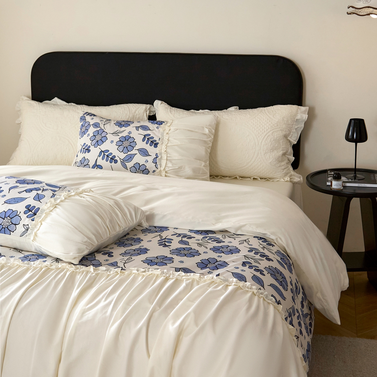 91家纺网 家纺一手货源 找家纺 （总）ONE TWO ONE 121 【会员-20 控价商品 提供买家秀】2026新款韩版花边公主风100s长绒棉全棉床上用品四件套拼接款【控价券后不得低于368/388元】