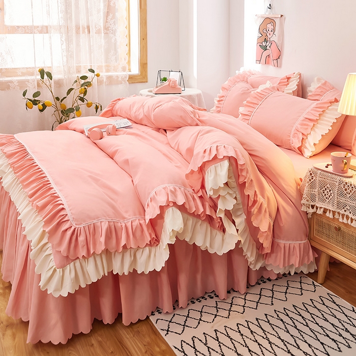 91家纺网 家纺一手货源 找家纺 沐珩家纺 2026新款荷叶边亲肤磨毛单床裙—流年系列 流年-帛玉