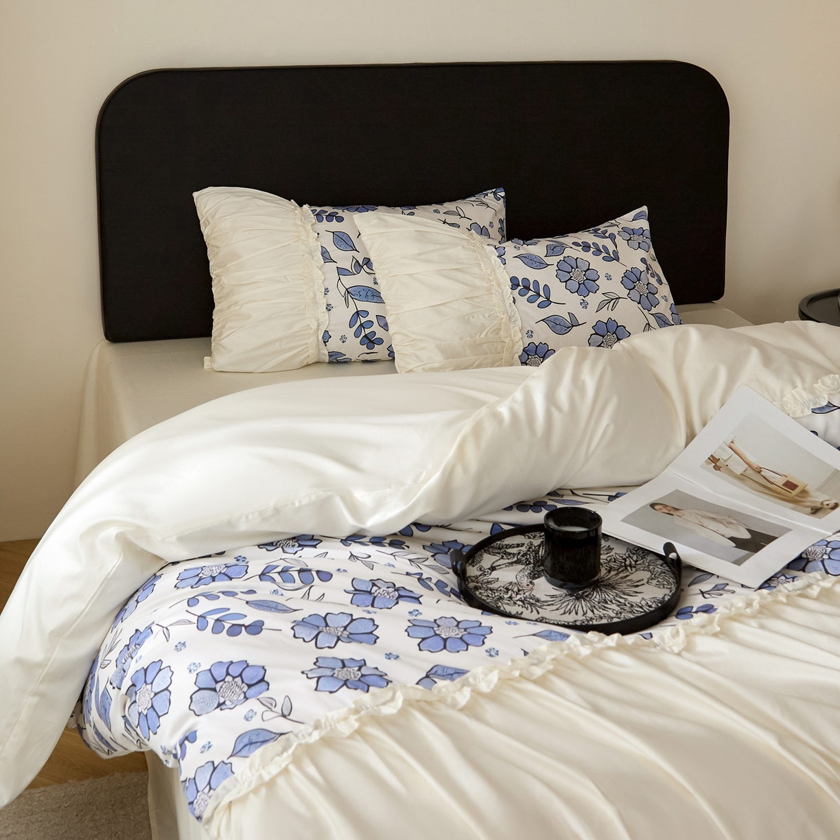 91家纺网 家纺一手货源 找家纺 （总）ONE TWO ONE 121 【会员-20 控价商品 提供买家秀】2026新款韩版花边公主风100s长绒棉全棉床上用品四件套拼接款【控价券后不得低于368/388元】