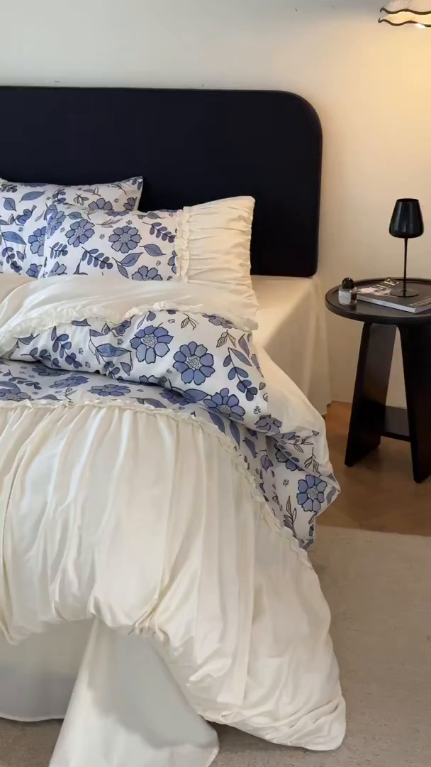 91家纺网 家纺一手货源 找家纺 （总）ONE TWO ONE 121 【会员-20 控价商品 提供买家秀】2026新款韩版花边公主风100s长绒棉全棉床上用品四件套拼接款【控价券后不得低于368/388元】