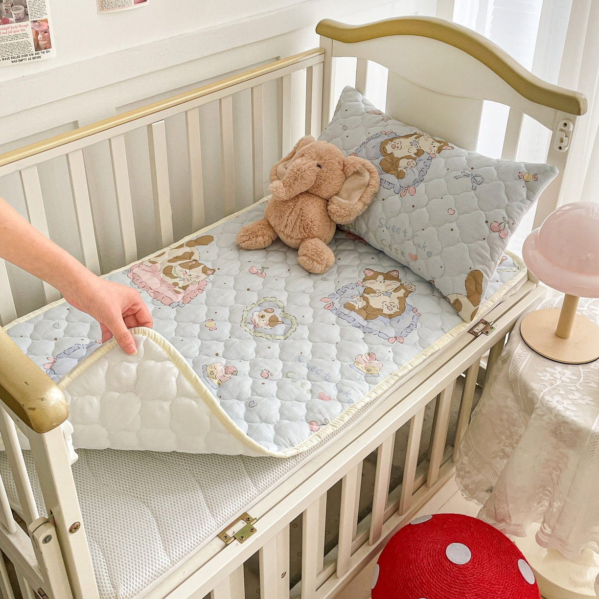 91家纺网 家纺一手货源 找家纺 小桃姐家纺 2026新款全棉纯棉天然棉花床褥防滑床护垫垫子幼儿园床垫儿童床垫 蛋糕小猫