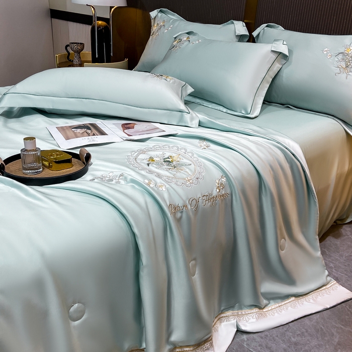 91家纺网 家纺一手货源 找家纺 （总）优贝家纺 2026新款独家专版天丝面料刺绣款繁花夏被四件套