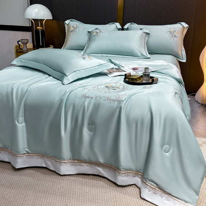 91家纺网 家纺一手货源 找家纺 （总）优贝家纺 2026新款独家专版天丝面料刺绣款繁花夏被四件套