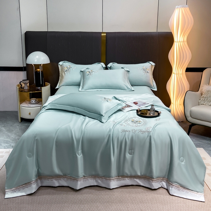 91家纺网 家纺一手货源 找家纺 （总）优贝家纺 2026新款独家专版天丝面料刺绣款繁花夏被四件套