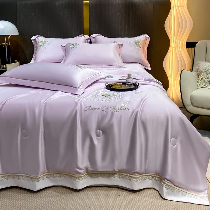 优贝家纺 2026新款独家专版天丝面料刺绣款繁花夏被四件套 香芋紫