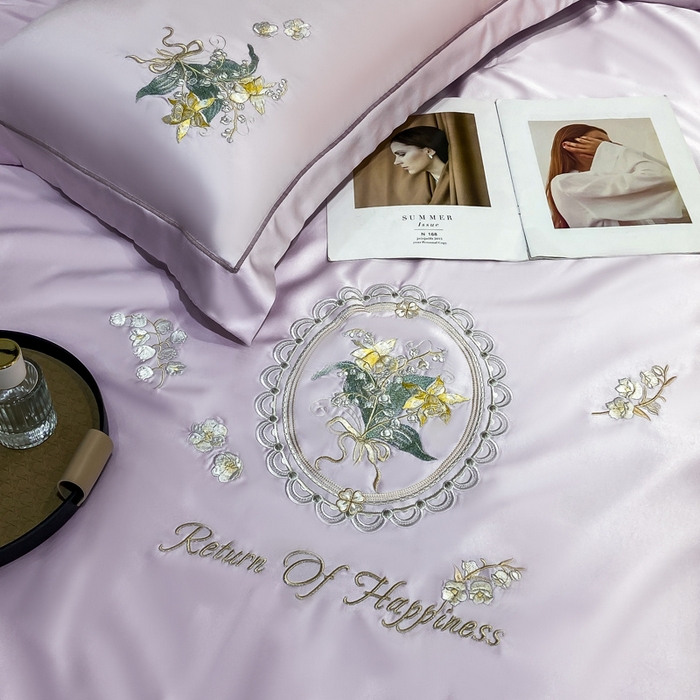 91家纺网 家纺一手货源 找家纺 优贝家纺 2026新款独家专版天丝面料刺绣款繁花夏被四件套 香芋紫