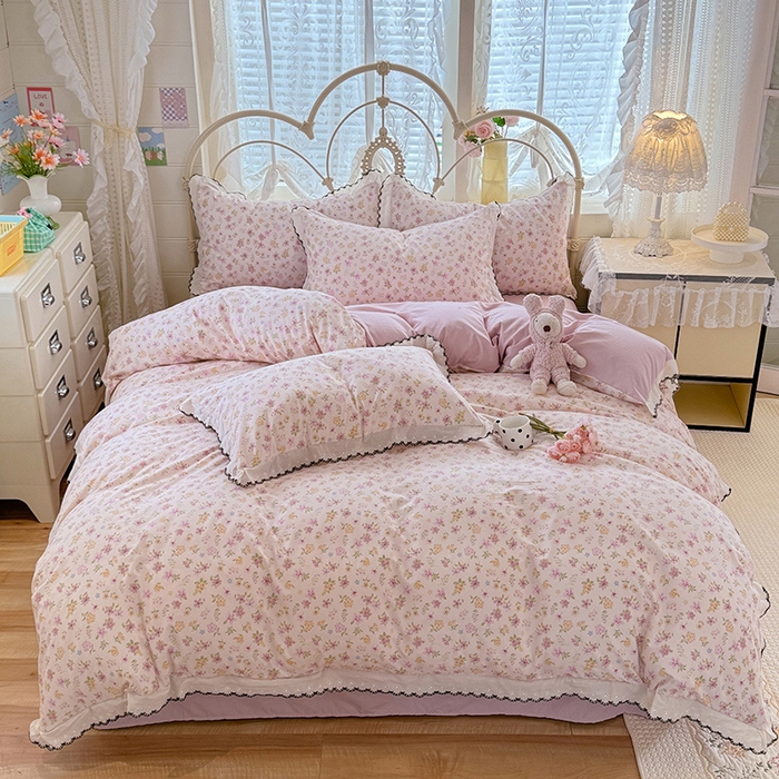 91家纺网 家纺一手货源 找家纺 （总）沐珩家纺 2026新款古法水洗仿棉云感棉花边款四件套单被套