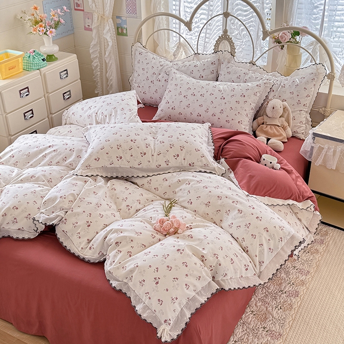 91家纺网 家纺一手货源 找家纺 沐珩家纺 2026新款古法水洗仿棉云感棉花边款四件套单被套 古法-花影如梦