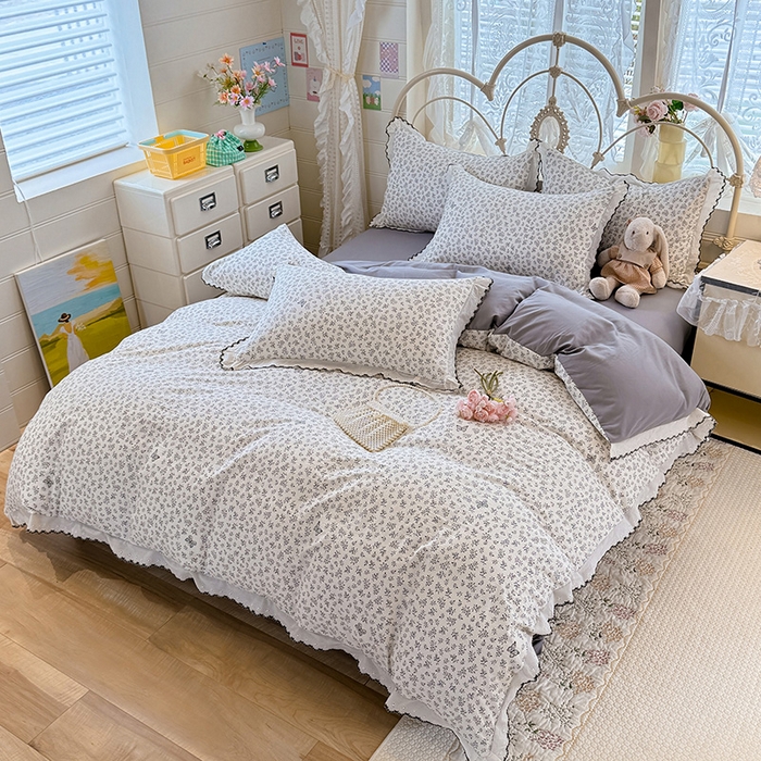 91家纺网 家纺一手货源 找家纺 沐珩家纺 2026新款古法水洗仿棉云感棉花边款四件套单被套 古法-蝶影