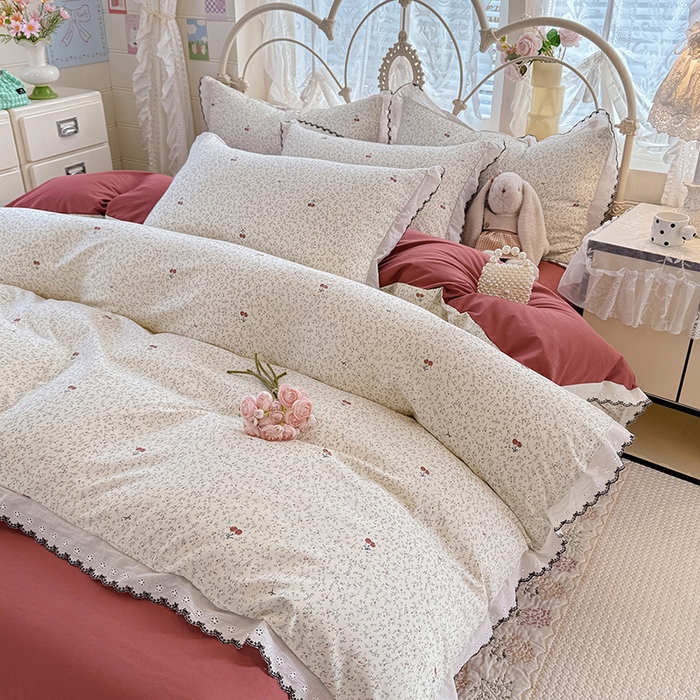 91家纺网 家纺一手货源 找家纺 沐珩家纺 2026新款古法水洗仿棉云感棉花边款四件套单被套 古法-春野樱红