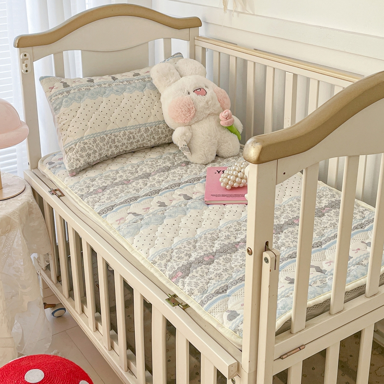 91家纺网 家纺一手货源 找家纺 小桃姐家纺 2026新款全棉纯棉天然棉花床褥防滑床护垫垫子幼儿园床垫儿童床垫 花边兔