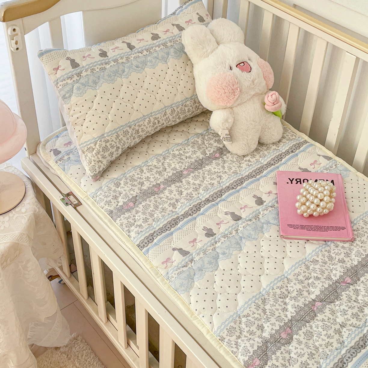 91家纺网 家纺一手货源 找家纺 小桃姐家纺 2026新款全棉纯棉天然棉花床褥防滑床护垫垫子幼儿园床垫儿童床垫 花边兔