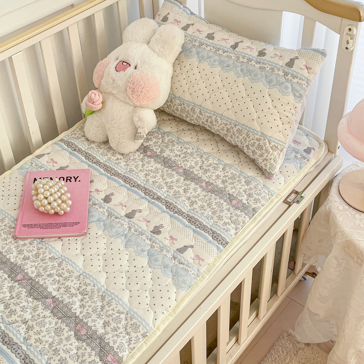 91家纺网 家纺一手货源 找家纺 小桃姐家纺 2026新款全棉纯棉天然棉花床褥防滑床护垫垫子幼儿园床垫儿童床垫 花边兔