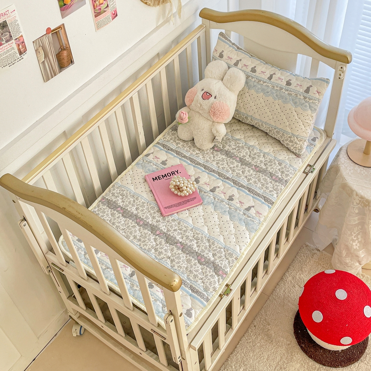 91家纺网 家纺一手货源 找家纺 小桃姐家纺 2026新款全棉纯棉天然棉花床褥防滑床护垫垫子幼儿园床垫儿童床垫 花边兔