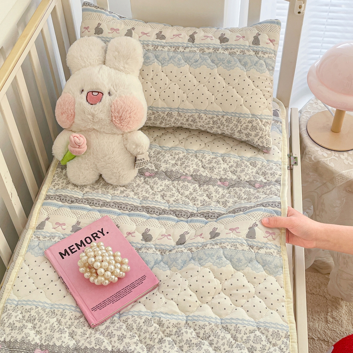 91家纺网 家纺一手货源 找家纺 小桃姐家纺 2026新款全棉纯棉天然棉花床褥防滑床护垫垫子幼儿园床垫儿童床垫 花边兔