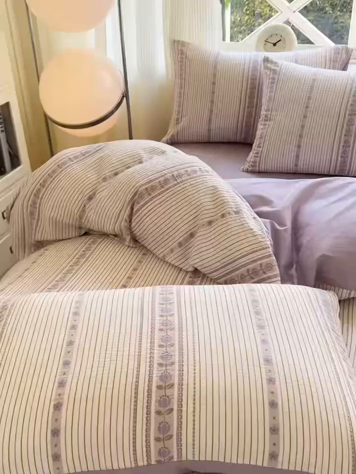 91家纺网 家纺一手货源 找家纺 （总）灰鲸 2026新款A类全棉纯棉色织提花四件套