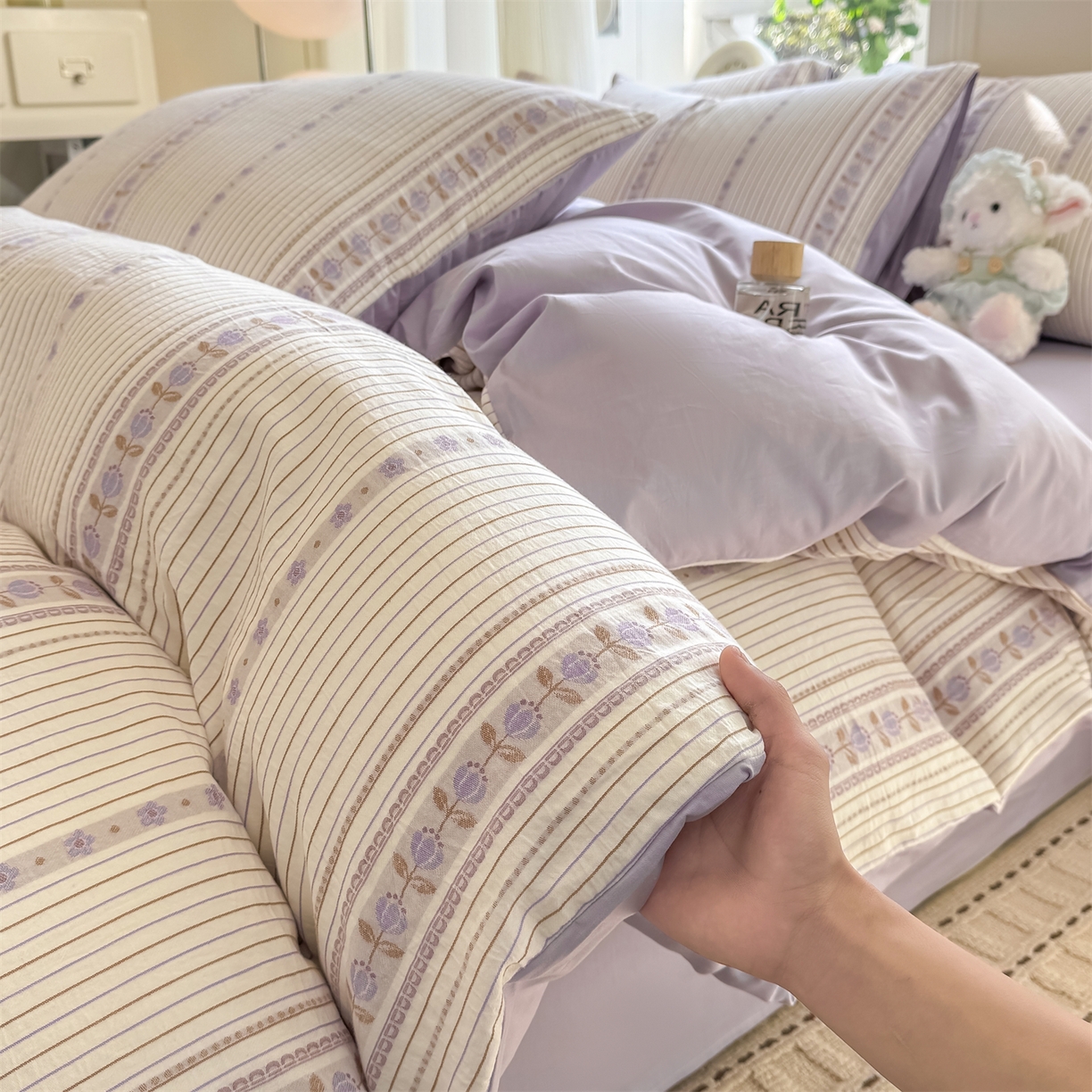 91家纺网 家纺一手货源 找家纺 （总）灰鲸 2026新款A类全棉纯棉色织提花四件套