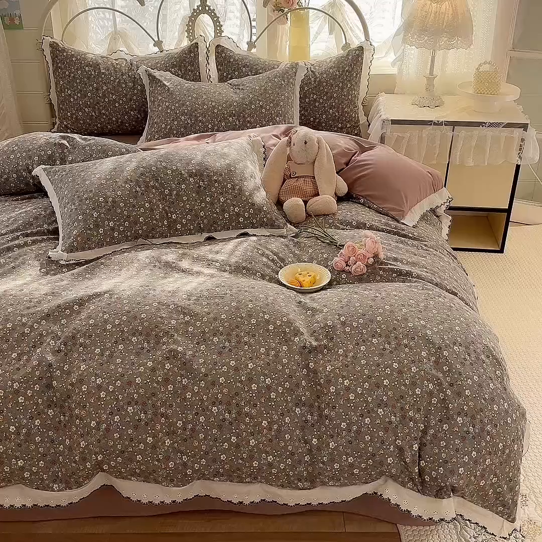 91家纺网 家纺一手货源 找家纺 沐珩家纺 2026新款古法水洗仿棉云感棉花边款四件套单被套 古法-花甸
