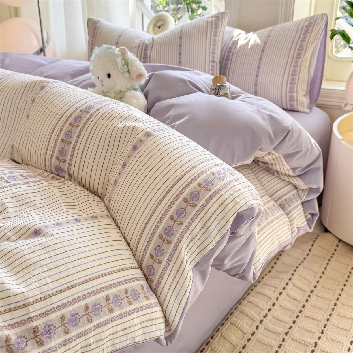 91家纺网 家纺一手货源 找家纺 （总）灰鲸 2026新款A类全棉纯棉色织提花四件套