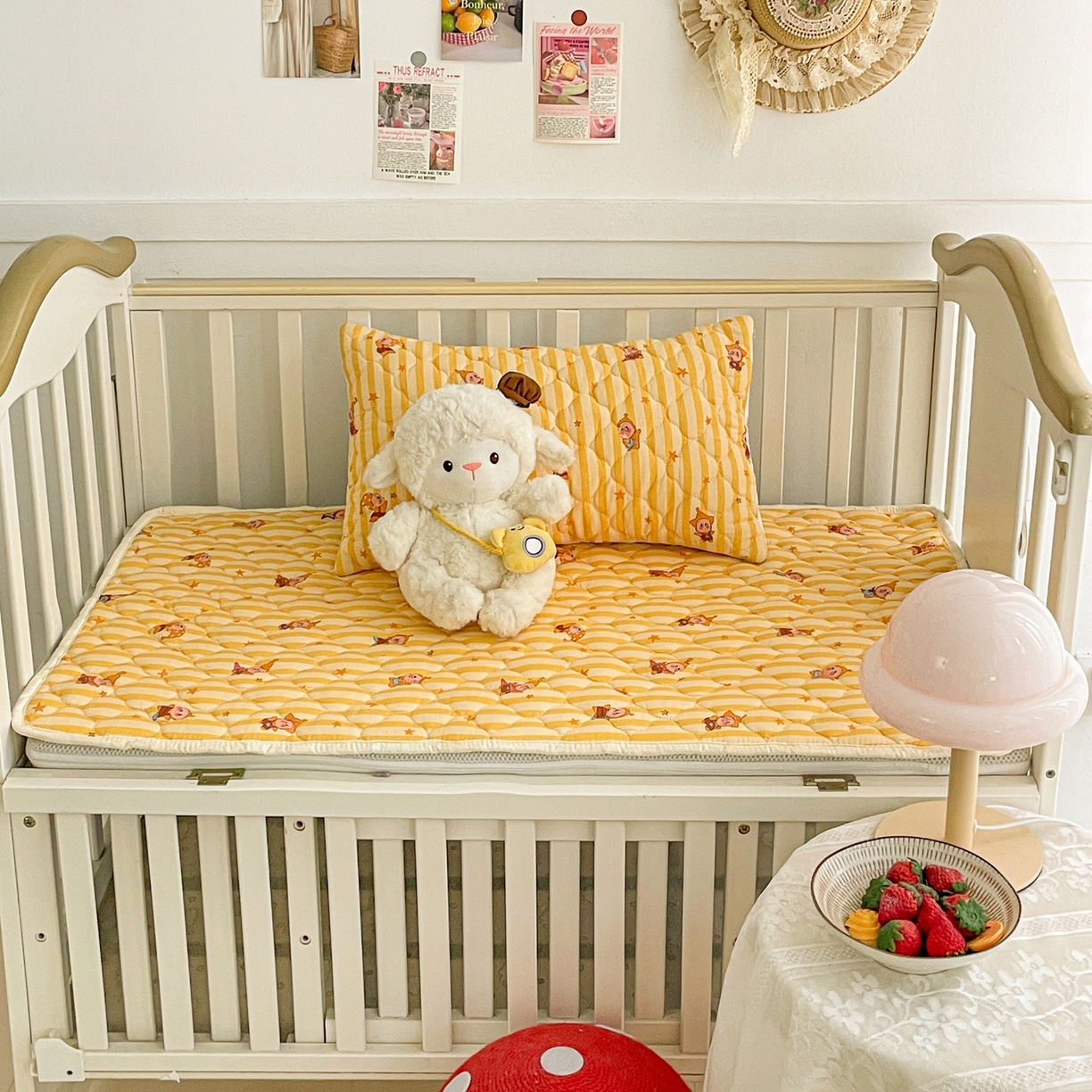 91家纺网 家纺一手货源 找家纺 小桃姐家纺 2026新款全棉纯棉天然棉花床褥防滑床护垫垫子幼儿园床垫儿童床垫 可爱星星人