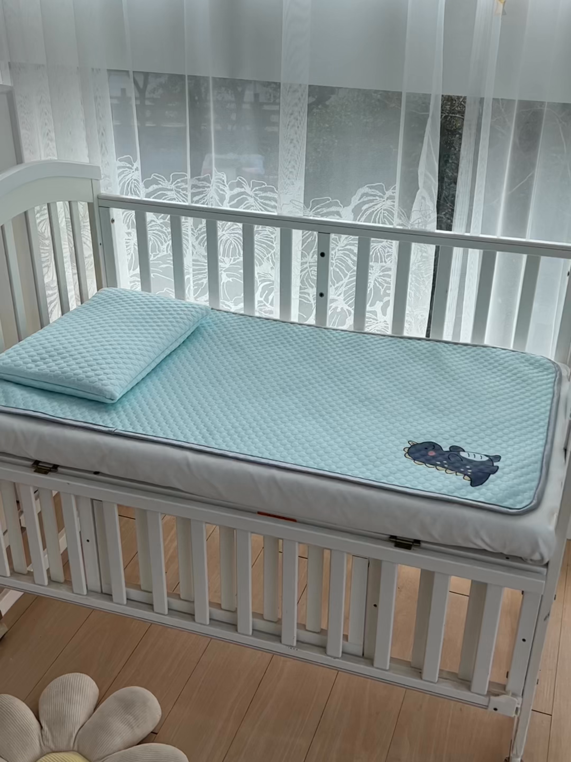 91家纺网 家纺一手货源 找家纺 宅部落 2026新款凉感豆豆儿童凉席席子 小恐龙-淡蓝