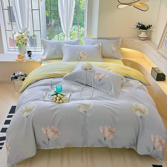 梧桐树 2026新款高支密全棉纯棉印花四件套 A39江南烟雨灰