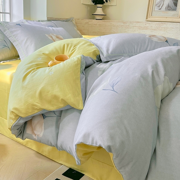 91家纺网 家纺一手货源 找家纺 梧桐树 2026新款高支密全棉纯棉印花四件套 A39江南烟雨灰