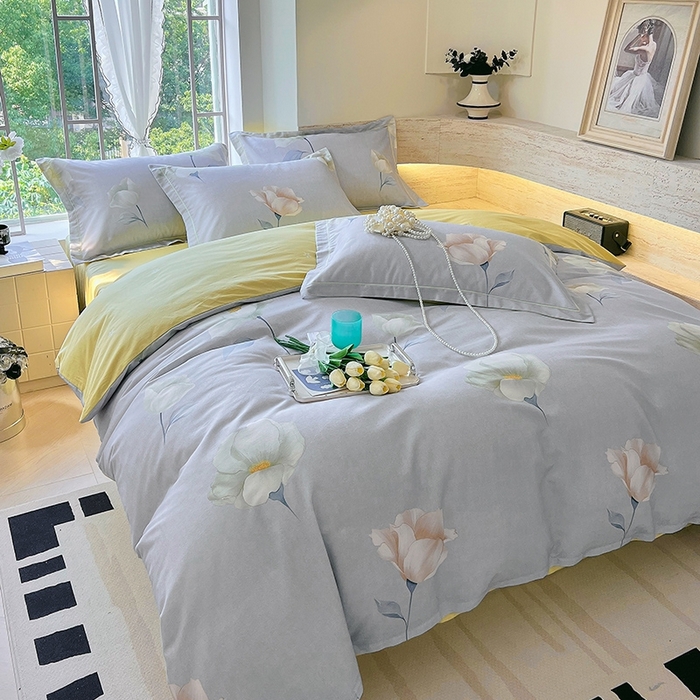 91家纺网 家纺一手货源 找家纺 梧桐树 2026新款高支密全棉纯棉印花四件套 A39江南烟雨灰