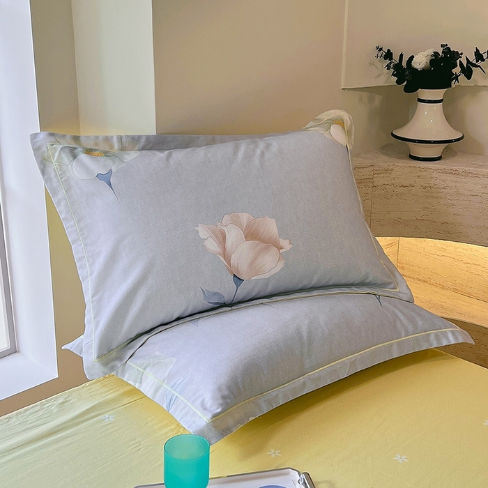 91家纺网 家纺一手货源 找家纺 梧桐树 2026新款高支密全棉纯棉印花四件套 A39江南烟雨灰